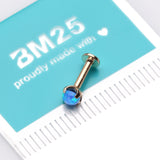 Detail View 3 of 14 Karat Gold OneFit Threadless Prong Set Fire Opal Top Flat Back Stud Labret-Blue Opal