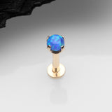 Detail View 1 of 14 Karat Gold OneFit Threadless Prong Set Fire Opal Top Flat Back Stud Labret-Blue Opal