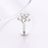Detail View 1 of 14 Karat White Gold OneFit Threadless Brilliant Sparkle Flower Flat Back Stud Labret-Clear Gem