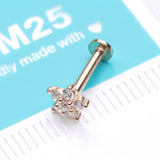 Detail View 2 of 14 Karat Gold OneFit Threadless Brilliant Sparkle Flower Flat Back Stud Labret-Clear Gem