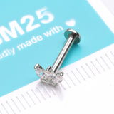 Detail View 2 of 14 Karat White Gold OneFit Threadless Triple Marquise Sparkle Flower Flat Back Stud Labret-Clear Gem