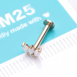 Detail View 2 of 14 Karat Gold OneFit Threadless Triple Marquise Fire Opal Flower Flat Back Stud Labret-White Opal