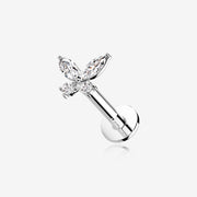 14 Karat White Gold OneFit Threadless Dainty Butterfly Sparkle Flat Back Stud Labret