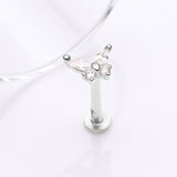 Detail View 1 of 14 Karat White Gold OneFit Threadless Dainty Butterfly Sparkle Flat Back Stud Labret-Clear Gem
