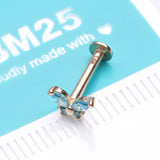 Detail View 2 of 14 Karat Gold OneFit Threadless Dainty Butterfly Sparkle Flat Back Stud Labret-Aqua