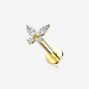 14 Karat Gold OneFit Threadless Dainty Butterfly Sparkle Flat Back Stud Labret