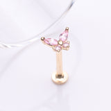 Detail View 1 of 14 Karat Gold OneFit Threadless Dainty Butterfly Sparkle Flat Back Stud Labret-Pink