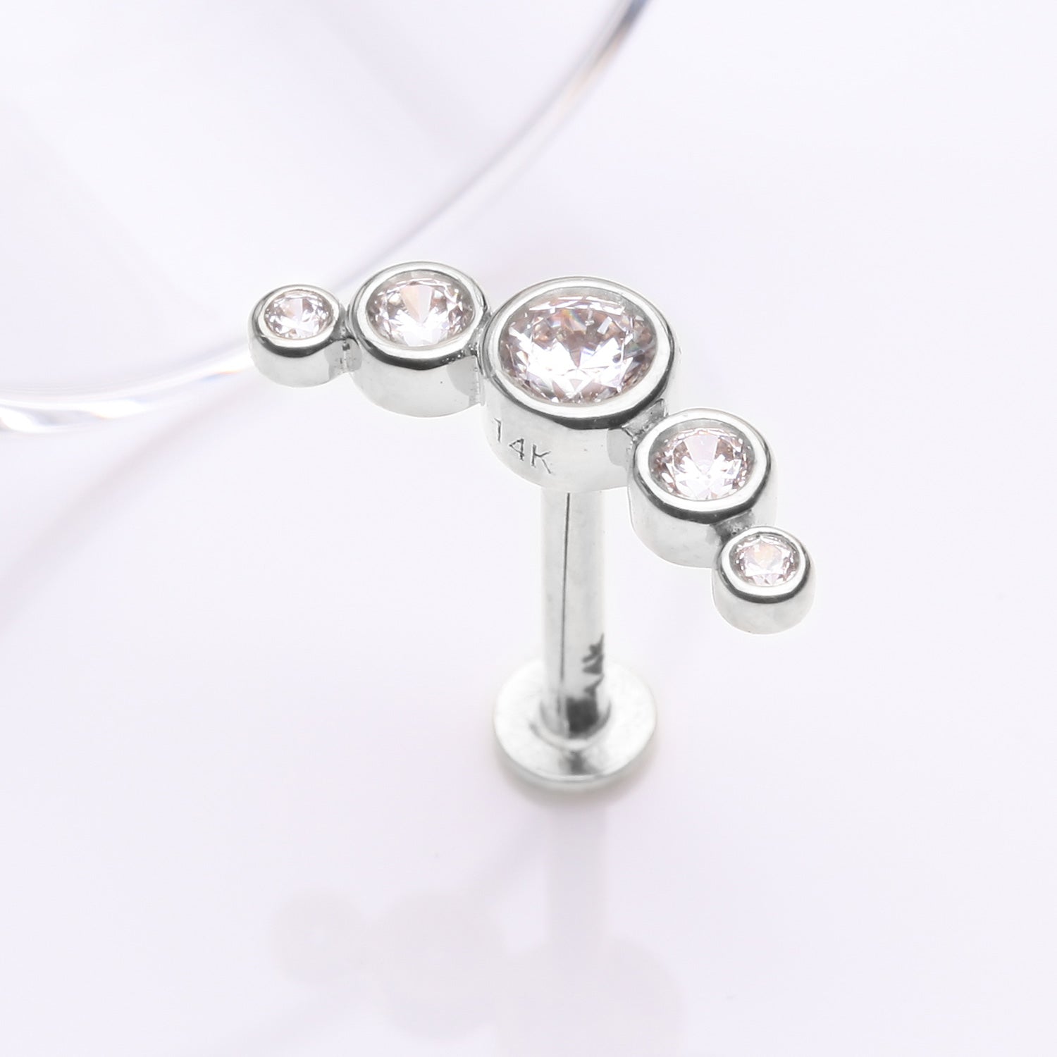 Detail View 1 of 14 Karat White Gold OneFit Threadless Journey Bubble Sparkle Flat Back Stud Labret-Clear Gem