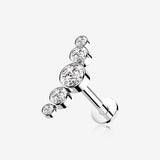 14 Karat White Gold OneFit Threadless Journey Bubble Sparkle Flat Back Stud Labret-Clear Gem