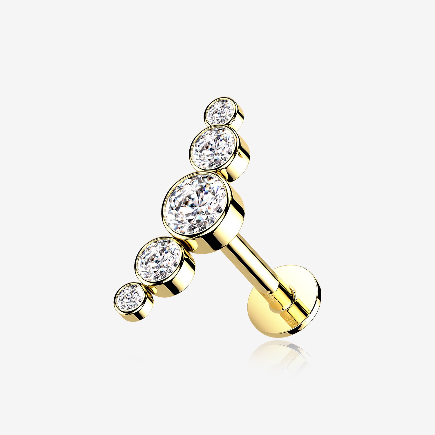 14 Karat Gold OneFit Threadless Journey Bubble Sparkle Flat Back Stud Labret-Clear Gem