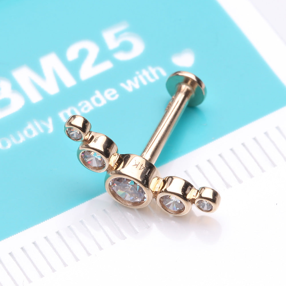 Detail View 2 of 14 Karat Gold OneFit Threadless Journey Bubble Sparkle Flat Back Stud Labret-Clear Gem