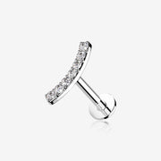 14 Karat White Gold OneFit Threadless Brilliant Sparkle Gems Journey Curve Flat Back Stud Labret