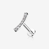 14 Karat White Gold OneFit Threadless Brilliant Sparkle Gems Journey Curve Flat Back Stud Labret-Clear Gem