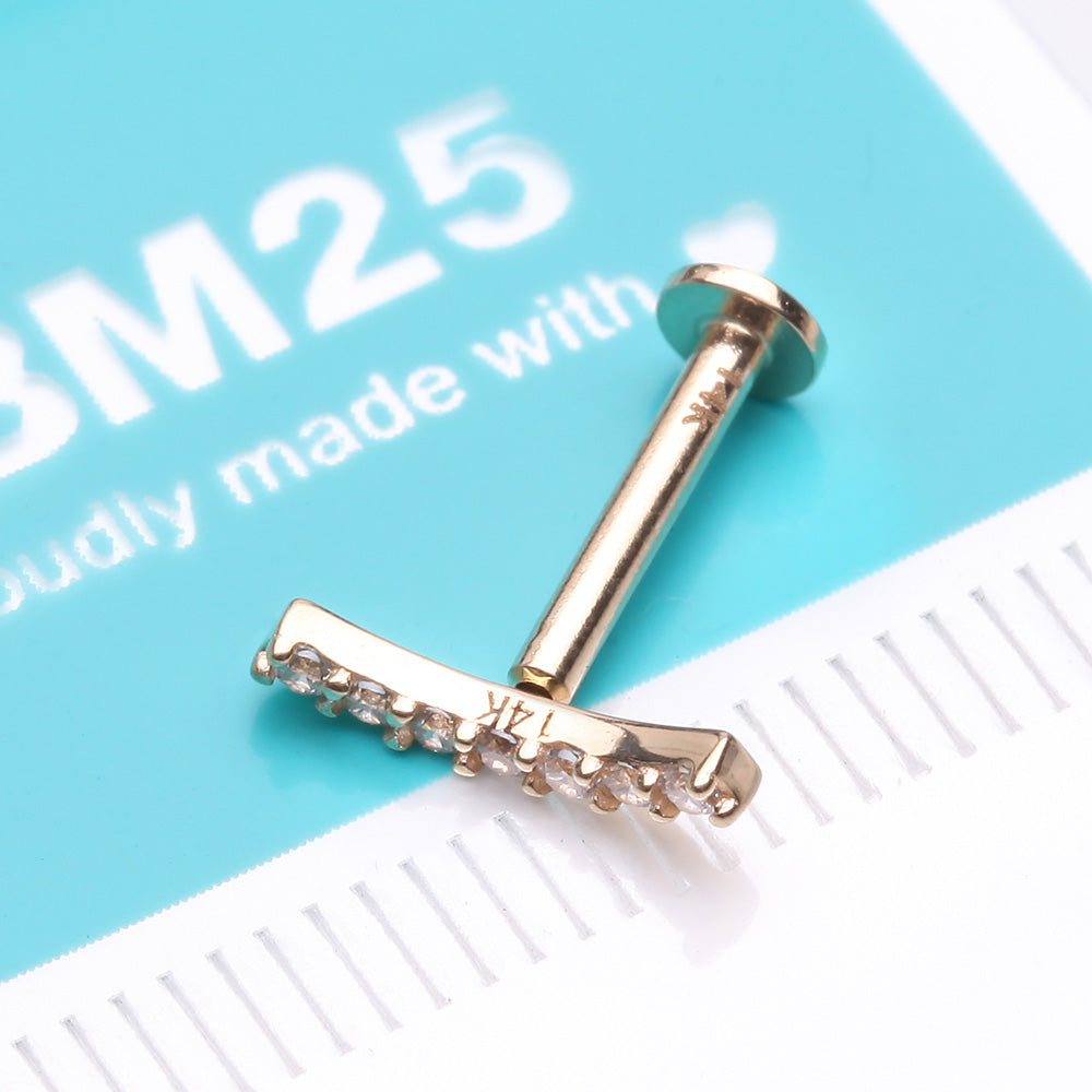 Detail View 2 of 14 Karat Gold OneFit Threadless Brilliant Sparkle Gems Journey Curve Flat Back Stud Labret-Clear Gem