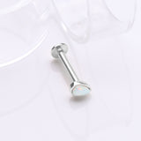 Detail View 1 of 14 Karat White Gold OneFit Threadless Teardrop Fire Opal Sparkle Flat Back Stud Labret-White Opal