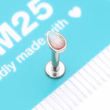 Detail View 3 of 14 Karat White Gold OneFit Threadless Teardrop Fire Opal Sparkle Flat Back Stud Labret-White Opal