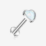 14 Karat White Gold OneFit Threadless Heart Fire Opal Sparkle Flat Back Stud Labret
