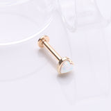 Detail View 1 of 14 Karat Gold OneFit Threadless Heart Fire Opal Sparkle Flat Back Stud Labret-White Opal