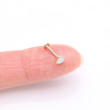 Detail View 2 of 14 Karat Gold OneFit Threadless Heart Fire Opal Sparkle Flat Back Stud Labret-White Opal