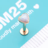 Detail View 3 of 14 Karat Gold OneFit Threadless Heart Fire Opal Sparkle Flat Back Stud Labret-White Opal