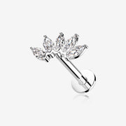 14 Karat White Gold OneFit Threadless Brilliant Marquise Sparkle Flower Flat Back Stud Labret