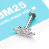 Detail View 2 of 14 Karat White Gold OneFit Threadless Brilliant Marquise Sparkle Flower Flat Back Stud Labret-Clear Gem