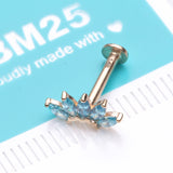 Detail View 2 of 14 Karat Gold OneFit Threadless Brilliant Marquise Sparkle Flower Flat Back Stud Labret-Aqua