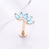 Detail View 1 of 14 Karat Gold OneFit Threadless Brilliant Marquise Sparkle Flower Flat Back Stud Labret-Aqua