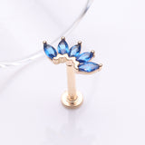Detail View 1 of 14 Karat Gold OneFit Threadless Brilliant Marquise Sparkle Flower Flat Back Stud Labret-Blue