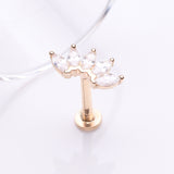 Detail View 1 of 14 Karat Gold OneFit Threadless Brilliant Marquise Sparkle Flower Flat Back Stud Labret-Clear Gem