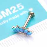 Detail View 2 of 14 Karat Gold OneFit Threadless Brilliant Marquise Fire Opal Flower Flat Back Stud Labret-Blue Opal