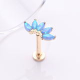 Detail View 1 of 14 Karat Gold OneFit Threadless Brilliant Marquise Fire Opal Flower Flat Back Stud Labret-Blue Opal