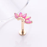 Detail View 1 of 14 Karat Gold OneFit Threadless Brilliant Marquise Fire Opal Flower Flat Back Stud Labret-Pink Opal
