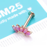 Detail View 2 of 14 Karat Gold OneFit Threadless Brilliant Marquise Fire Opal Flower Flat Back Stud Labret-Pink Opal