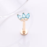 Detail View 1 of 14 Karat Gold OneFit Threadless Triple Marquise Sparkle Flower Flat Back Stud Labret-Aqua