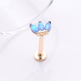 Detail View 1 of 14 Karat Gold OneFit Threadless Triple Marquise Fire Opal Flower Flat Back Stud Labret-Blue Opal