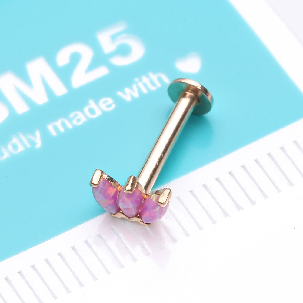 Detail View 2 of 14 Karat Gold OneFit Threadless Triple Marquise Fire Opal Flower Flat Back Stud Labret-Pink Opal