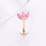 Detail View 1 of 14 Karat Gold OneFit Threadless Triple Marquise Fire Opal Flower Flat Back Stud Labret-Pink Opal