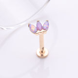 Detail View 1 of 14 Karat Gold OneFit Threadless Triple Marquise Fire Opal Flower Flat Back Stud Labret-Purple Opal