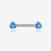 A Pair of 14 Karat White Gold OneFit Threadless Round Fire Opal Bezel Set Nipple Barbell