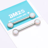 Detail View 3 of A Pair of 14 Karat White Gold OneFit Threadless Round Fire Opal Bezel Set Nipple Barbell-White Opal
