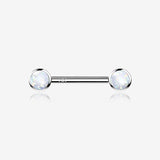 A Pair of 14 Karat White Gold OneFit Threadless Round Fire Opal Bezel Set Nipple Barbell