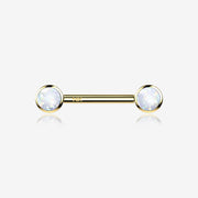 A Pair of 14 Karat Gold OneFit Threadless Round Fire Opal Bezel Set Nipple Barbell