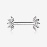 A Pair of 14 Karat White Gold OneFit Threadless Marquise Sparkle Floral Nipple Barbell