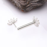 Detail View 2 of A Pair of 14 Karat White Gold OneFit Threadless Marquise Sparkle Floral Nipple Barbell-Clear Gem