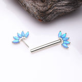 Detail View 2 of A Pair of 14 Karat White Gold OneFit Threadless Marquise Fire Opal Floral Nipple Barbell-Blue Opal
