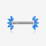 A Pair of 14 Karat White Gold OneFit Threadless Marquise Fire Opal Floral Nipple Barbell