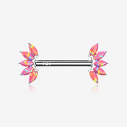 A Pair of 14 Karat White Gold OneFit Threadless Marquise Fire Opal Floral Nipple Barbell