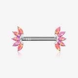 A Pair of 14 Karat White Gold OneFit Threadless Marquise Fire Opal Floral Nipple Barbell