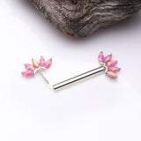 Detail View 2 of A Pair of 14 Karat White Gold OneFit Threadless Marquise Fire Opal Floral Nipple Barbell-Pink Opal